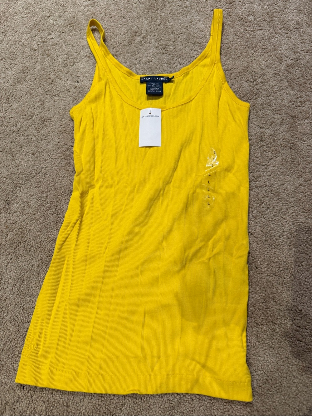 NWT Ralph Lauren Women's Yellow Ribbed Scoop Neck Tank Top Size L